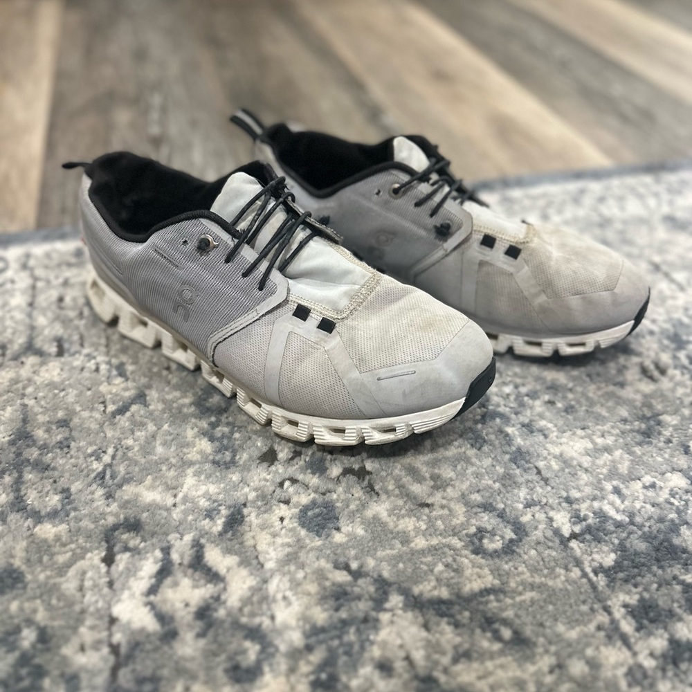 On Running Gray and White Athletic Shoes with Breathable Mesh